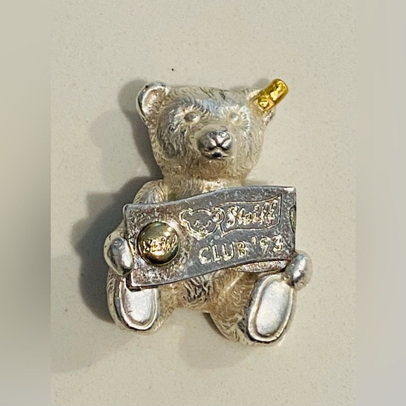 1993 Steiff Club Sterling Silver/Gold Teddy Bear Pin - Picture 4 of 7